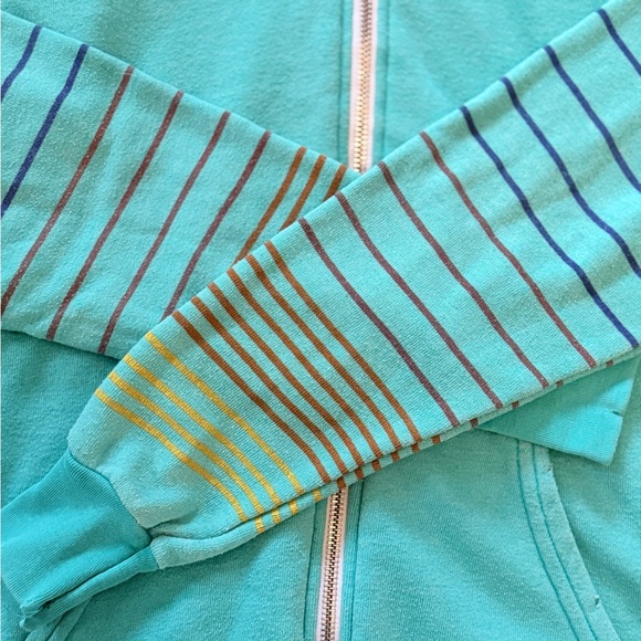 Rare Vintage Aviator Nation Teal Hoodie with Striped Sleeves - Picture 4 of 9